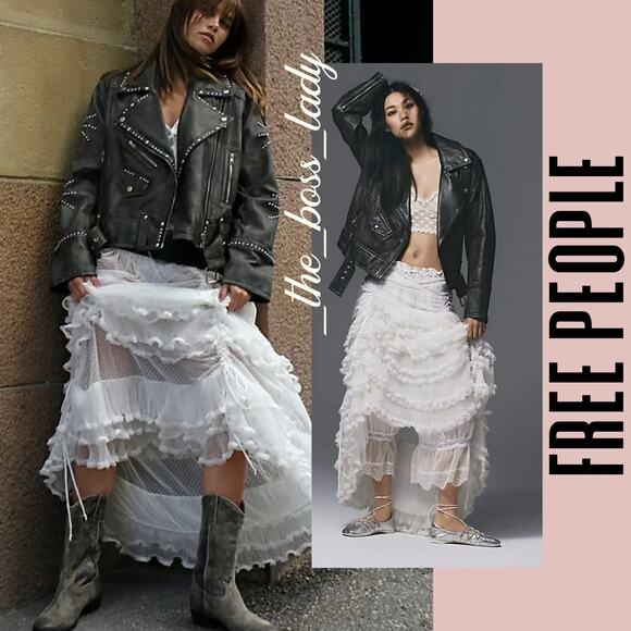 Free People maxi skirt ruffled tiered sheer flowy boho half slip frilly Medium - Picture 2 of 10